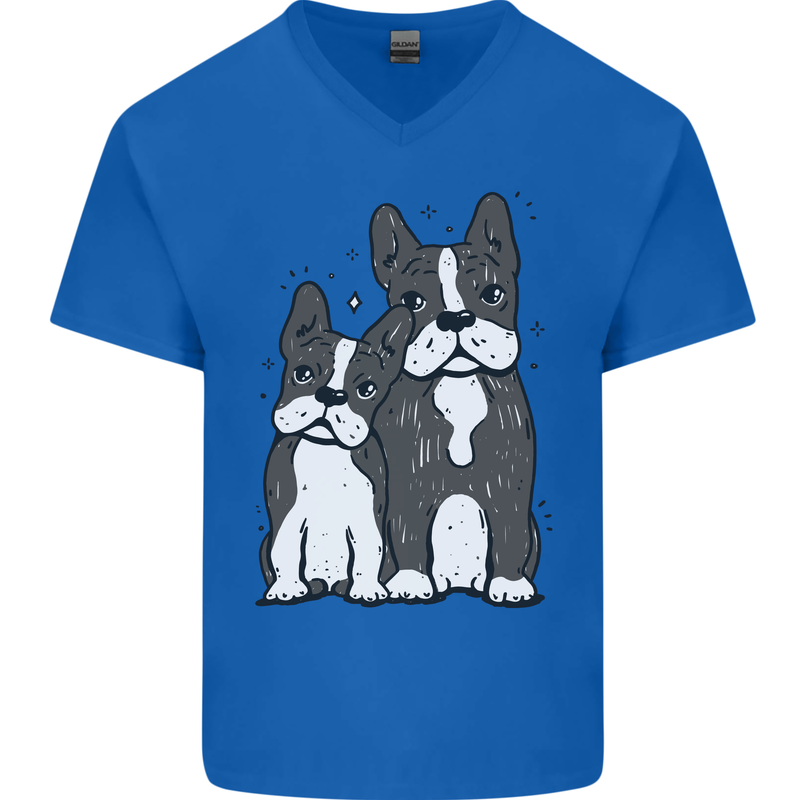 A Pair of Bulldogs Mens V-Neck Cotton T-Shirt Royal Blue