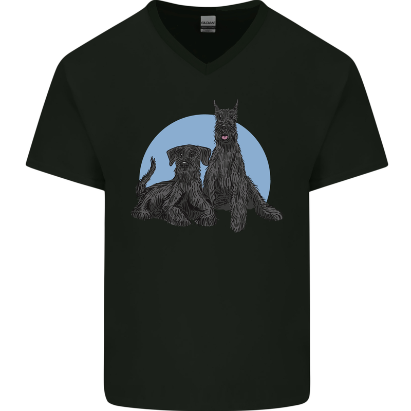 A Pair of Schnauzer Gigantes Dog Mens V-Neck Cotton T-Shirt Black
