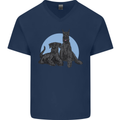 A Pair of Schnauzer Gigantes Dog Mens V-Neck Cotton T-Shirt Navy Blue