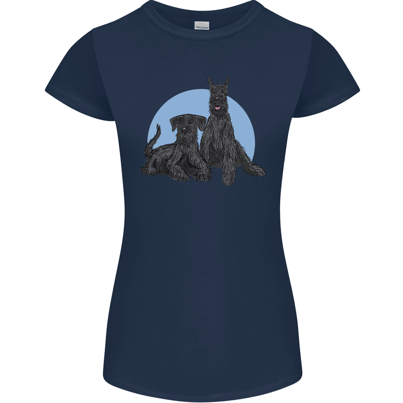 A Pair of Schnauzer Gigantes Dog Womens Petite Cut T-Shirt Navy Blue