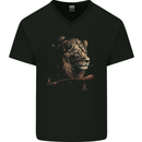 A Pensive Lion in the Desert Mens V-Neck Cotton T-Shirt Black