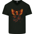 A Phoenix Rising From the Flames Fantasy Mens V-Neck Cotton T-Shirt Black