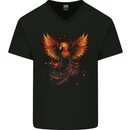 A Phoenix Rising From the Flames Fantasy Mens V-Neck Cotton T-Shirt Black
