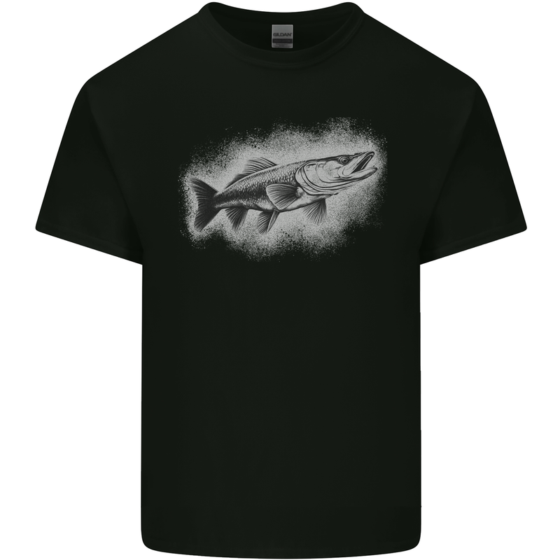A Pike Fish Drawing Fishing Fisherman Mens Cotton T-Shirt Tee Top Black