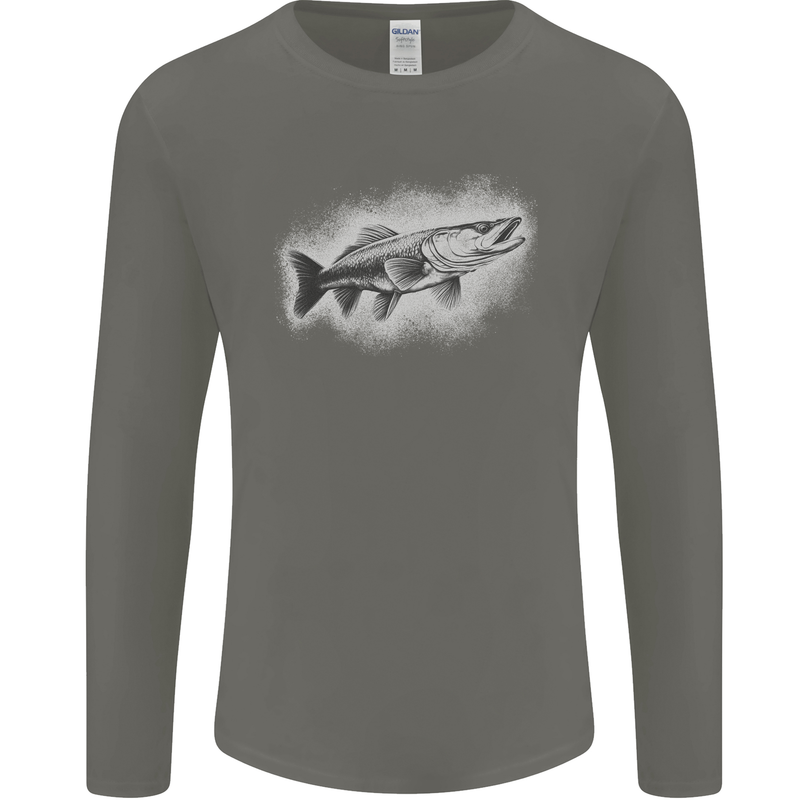 A Pike Fish Drawing Fishing Fisherman Mens Long Sleeve T-Shirt Charcoal