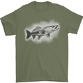 A Pike Fish Drawing Fishing Fisherman Mens T-Shirt 100% Cotton Military Green