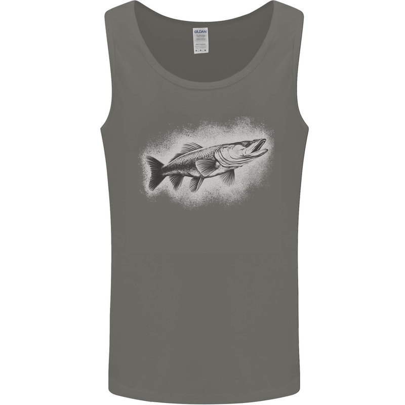 A Pike Fish Drawing Fishing Fisherman Mens Vest Tank Top Charcoal