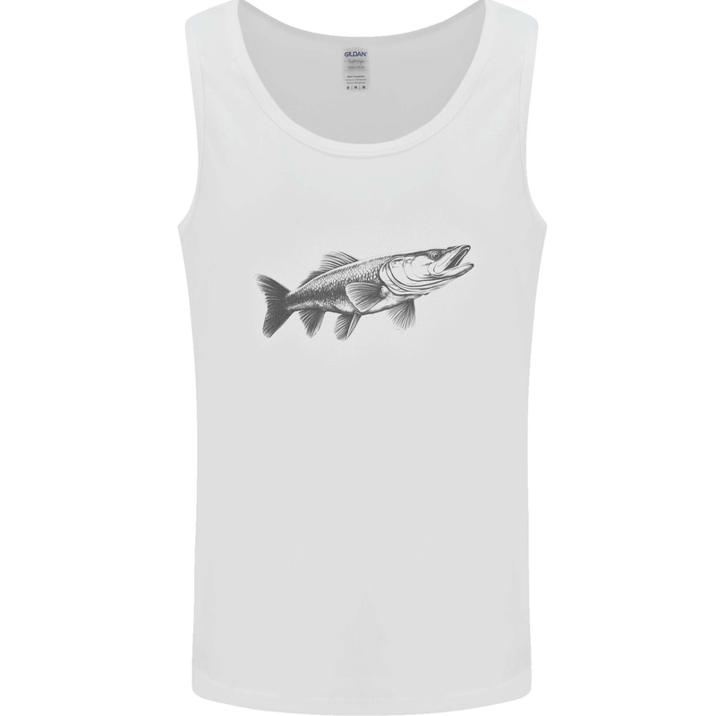 A Pike Fish Drawing Fishing Fisherman Mens Vest Tank Top White