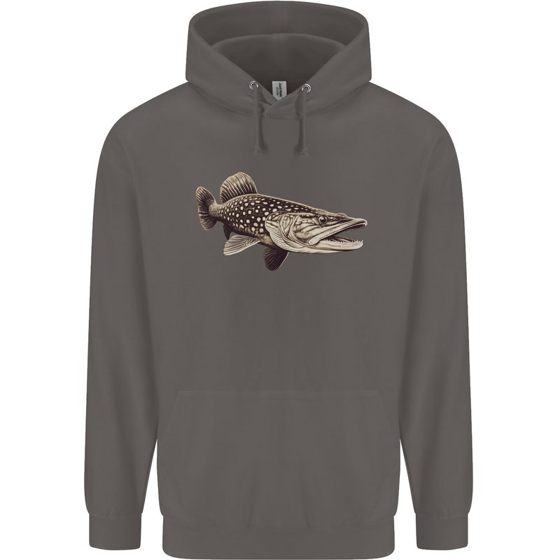 A Pike Fish Fishing Fisherman Mens 80% Cotton Hoodie Charcoal