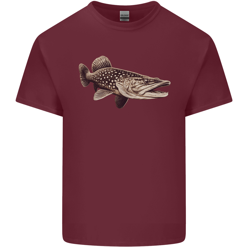 A Pike Fish Fishing Fisherman Mens Cotton T-Shirt Tee Top Maroon