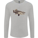 A Pike Fish Fishing Fisherman Mens Long Sleeve T-Shirt Sports Grey