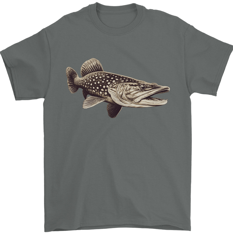 A Pike Fish Fishing Fisherman Mens T-Shirt 100% Cotton Charcoal