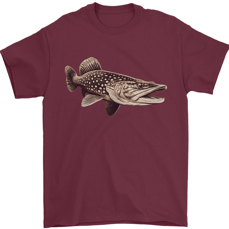 A Pike Fish Fishing Fisherman Mens T-Shirt 100% Cotton Maroon