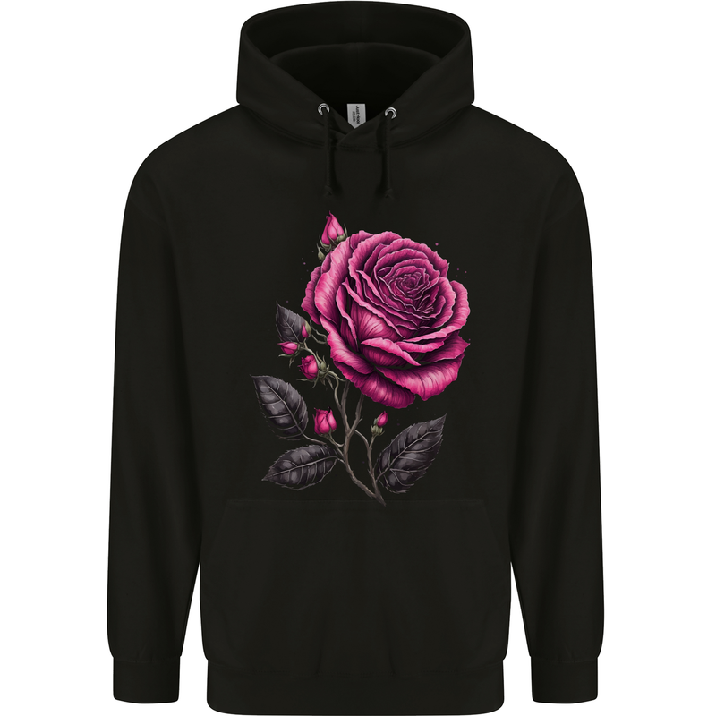 A Pink Rose Gothic Goth Childrens Kids Hoodie Black