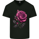 A Pink Rose Gothic Goth Mens V-Neck Cotton T-Shirt Black