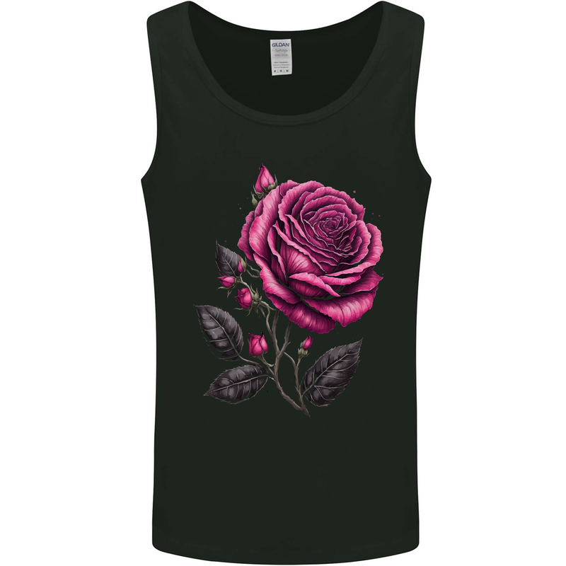 A Pink Rose Gothic Goth Mens Vest Tank Top Black