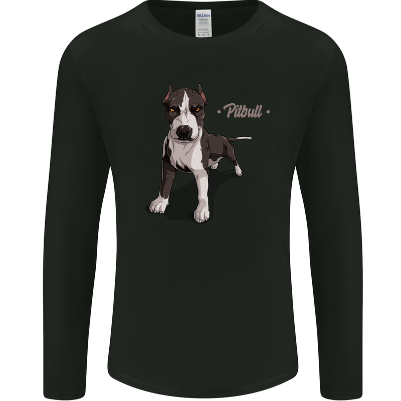 A Pitbull Dog Illustration Mens Long Sleeve T-Shirt Black
