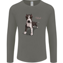 A Pitbull Dog Illustration Mens Long Sleeve T-Shirt Charcoal