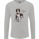A Pitbull Dog Illustration Mens Long Sleeve T-Shirt Sports Grey