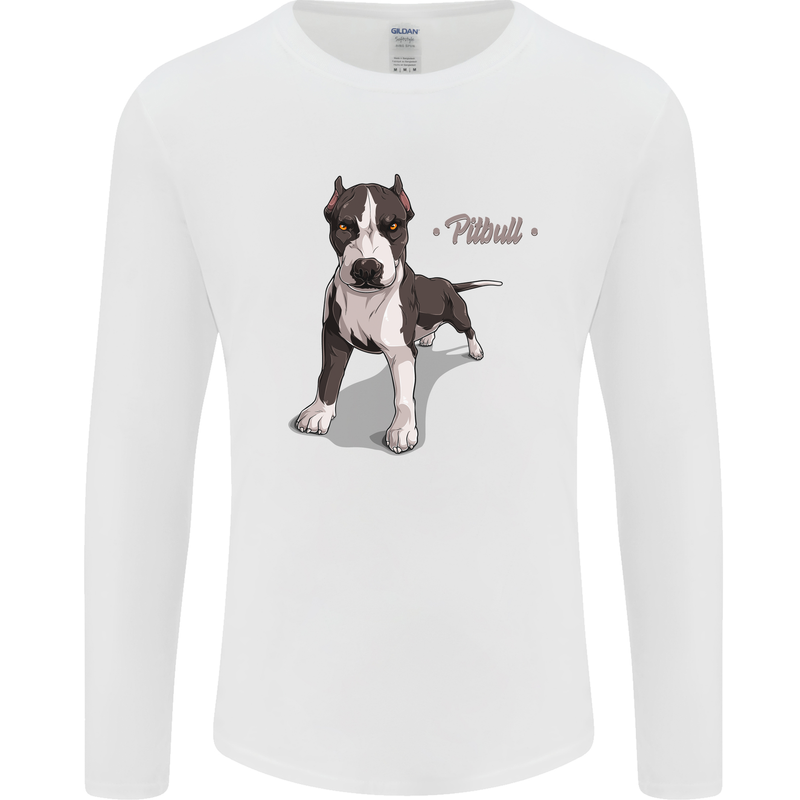 A Pitbull Dog Illustration Mens Long Sleeve T-Shirt White