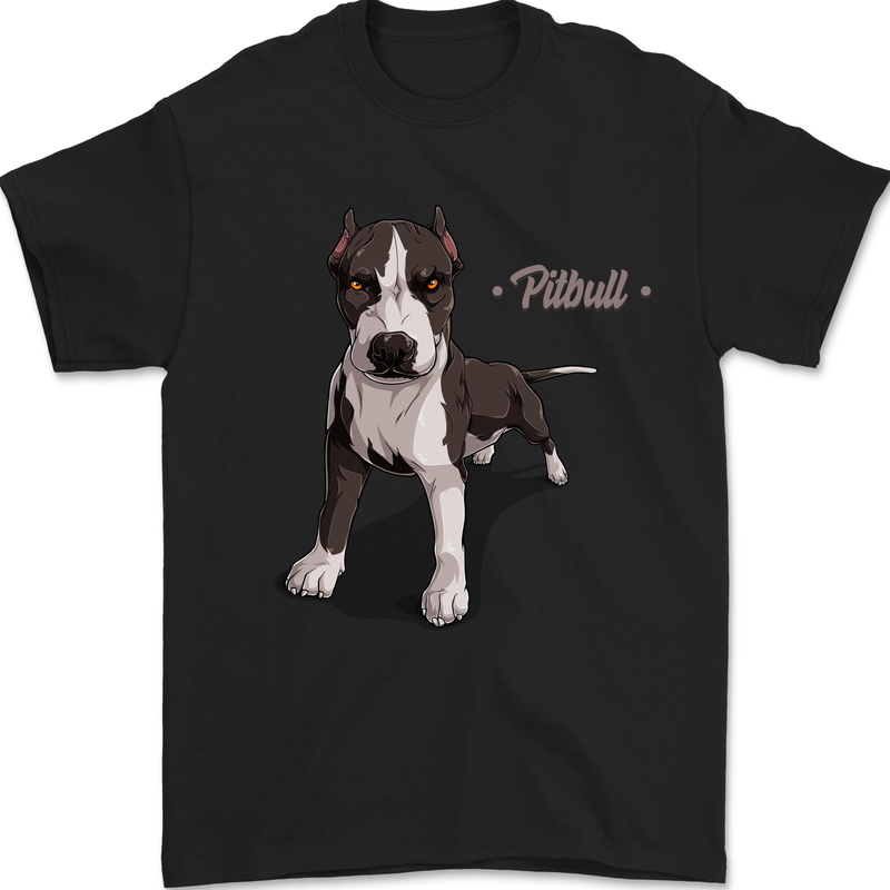 A Pitbull Dog Illustration Mens T-Shirt 100% Cotton Black