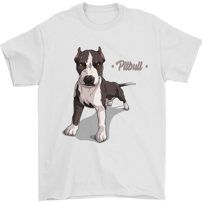 A Pitbull Dog Illustration Mens T-Shirt 100% Cotton White