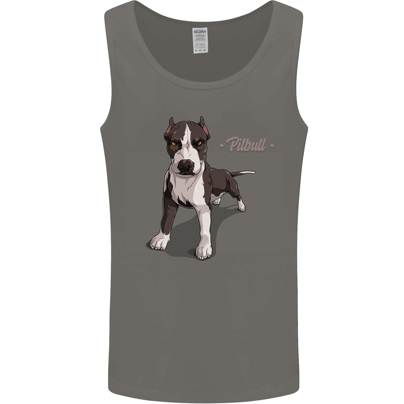 A Pitbull Dog Illustration Mens Vest Tank Top Charcoal