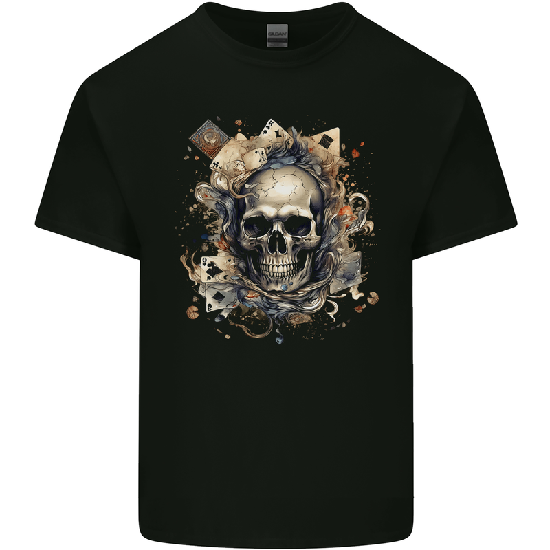 A Poker Skull Playing Cards Mens Cotton T-Shirt Tee Top Black