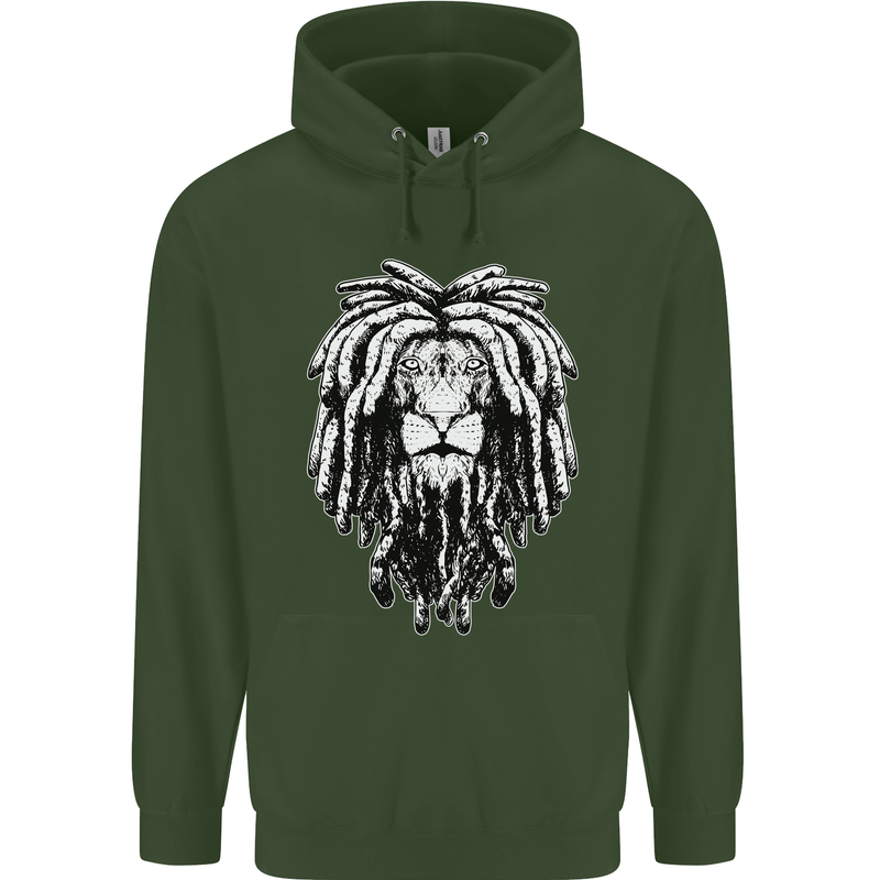 A Rasta Lion With Dreadlocks Jamaica Reggae Childrens Kids Hoodie Forest Green
