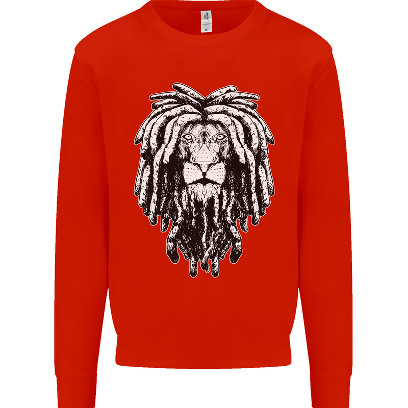 A Rasta Lion With Dreadlocks Jamaica Reggae Kids Sweatshirt Jumper Bright Red