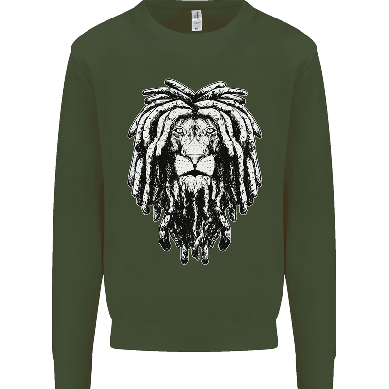 A Rasta Lion With Dreadlocks Jamaica Reggae Kids Sweatshirt Jumper Forest Green