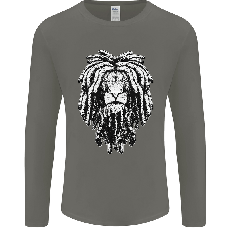 A Rasta Lion With Dreadlocks Jamaica Reggae Mens Long Sleeve T-Shirt Charcoal
