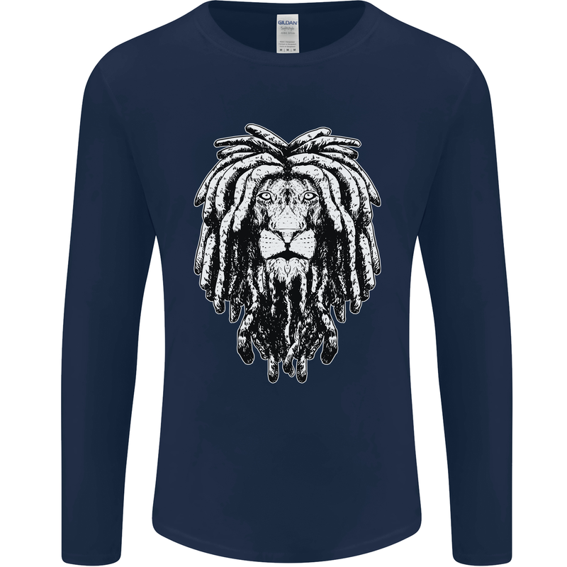 A Rasta Lion With Dreadlocks Jamaica Reggae Mens Long Sleeve T-Shirt Navy Blue
