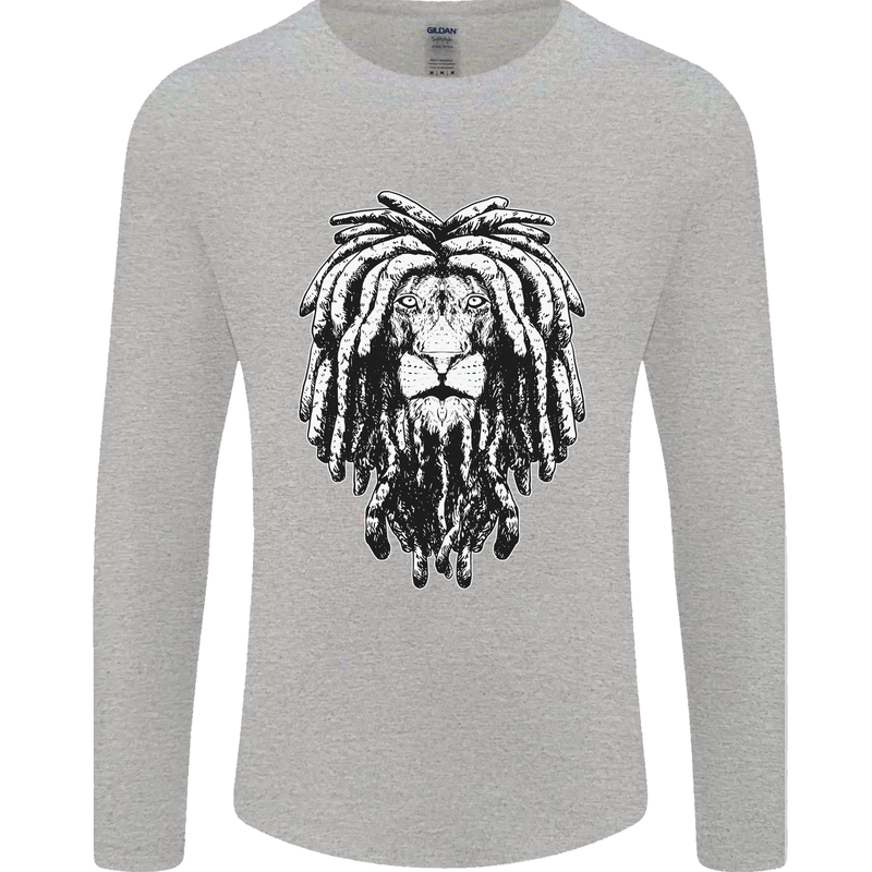 A Rasta Lion With Dreadlocks Jamaica Reggae Mens Long Sleeve T-Shirt Sports Grey