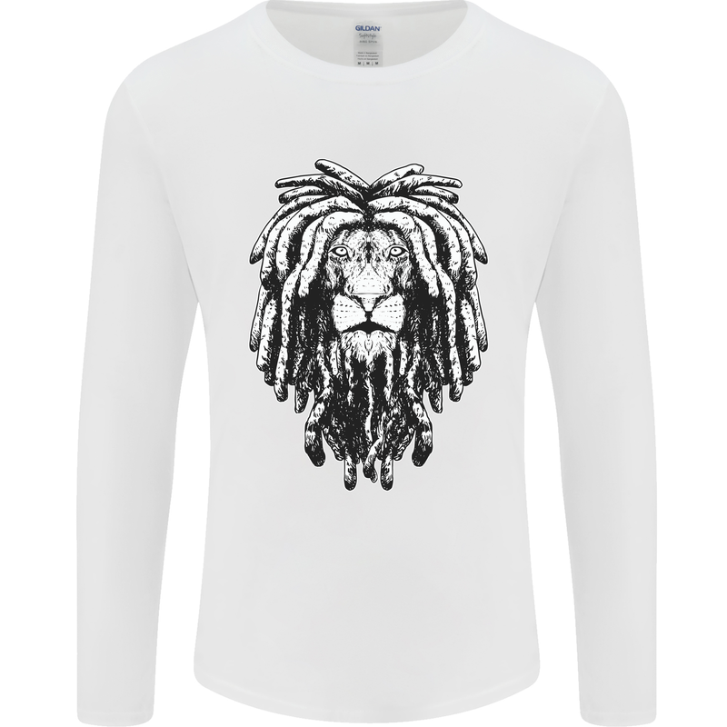 A Rasta Lion With Dreadlocks Jamaica Reggae Mens Long Sleeve T-Shirt White