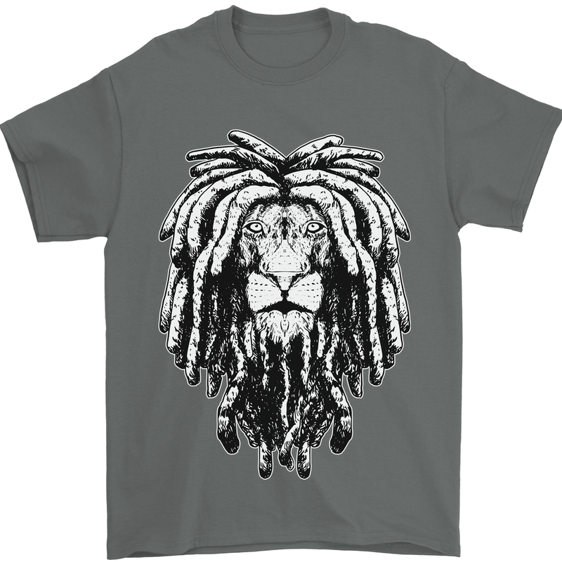 A Rasta Lion With Dreadlocks Jamaica Reggae Mens T-Shirt 100% Cotton Charcoal