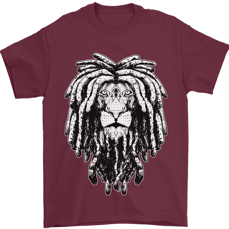 A Rasta Lion With Dreadlocks Jamaica Reggae Mens T-Shirt 100% Cotton Maroon