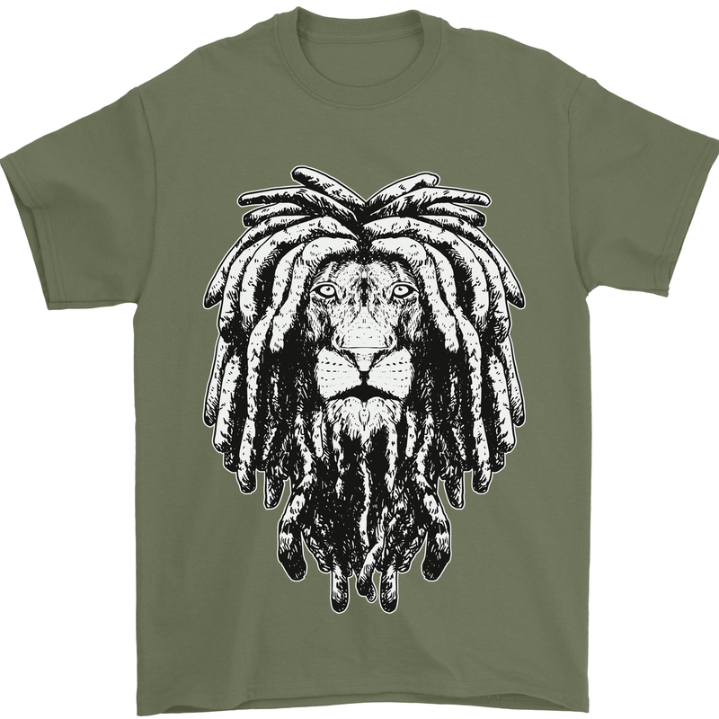 A Rasta Lion With Dreadlocks Jamaica Reggae Mens T-Shirt 100% Cotton Military Green