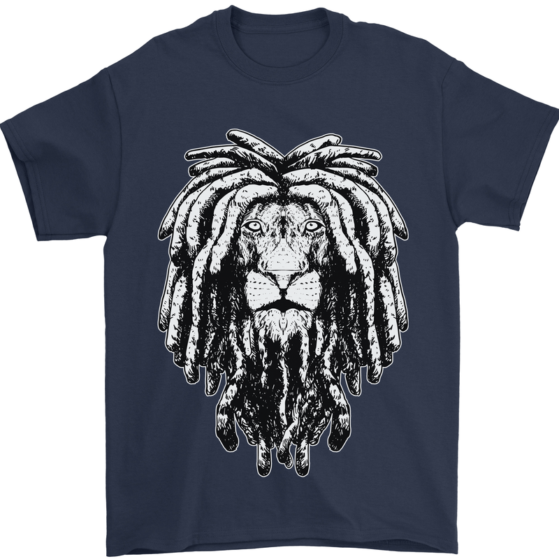 A Rasta Lion With Dreadlocks Jamaica Reggae Mens T-Shirt 100% Cotton Navy Blue