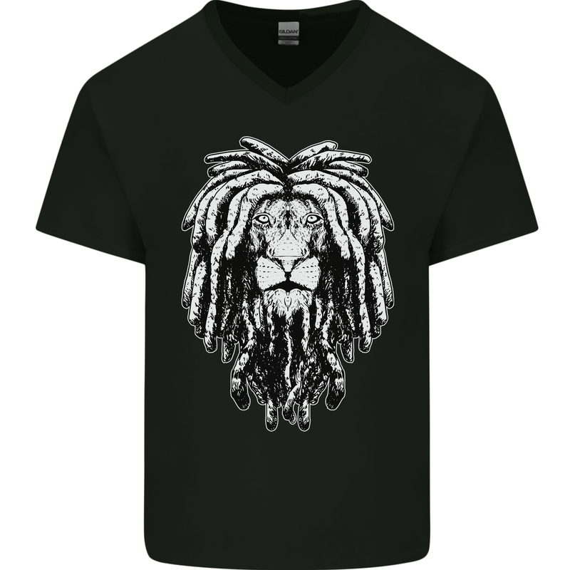 A Rasta Lion With Dreadlocks Jamaica Reggae Mens V-Neck Cotton T-Shirt Black