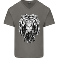 A Rasta Lion With Dreadlocks Jamaica Reggae Mens V-Neck Cotton T-Shirt Charcoal