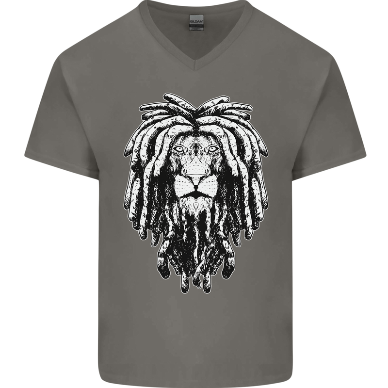 A Rasta Lion With Dreadlocks Jamaica Reggae Mens V-Neck Cotton T-Shirt Charcoal