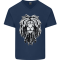 A Rasta Lion With Dreadlocks Jamaica Reggae Mens V-Neck Cotton T-Shirt Navy Blue