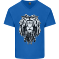 A Rasta Lion With Dreadlocks Jamaica Reggae Mens V-Neck Cotton T-Shirt Royal Blue