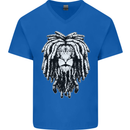A Rasta Lion With Dreadlocks Jamaica Reggae Mens V-Neck Cotton T-Shirt Royal Blue