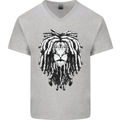 A Rasta Lion With Dreadlocks Jamaica Reggae Mens V-Neck Cotton T-Shirt Sports Grey