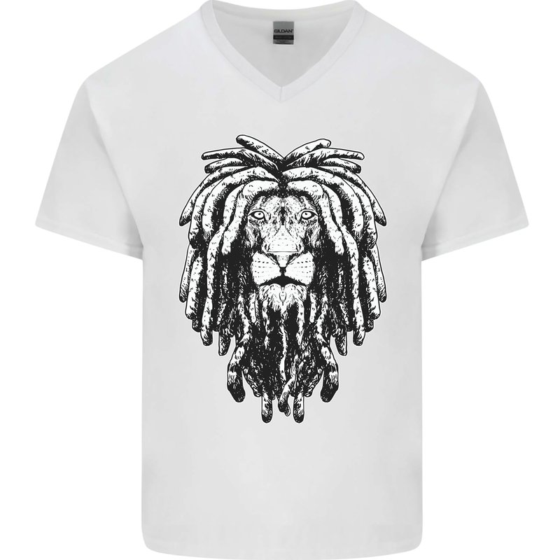 A Rasta Lion With Dreadlocks Jamaica Reggae Mens V-Neck Cotton T-Shirt White