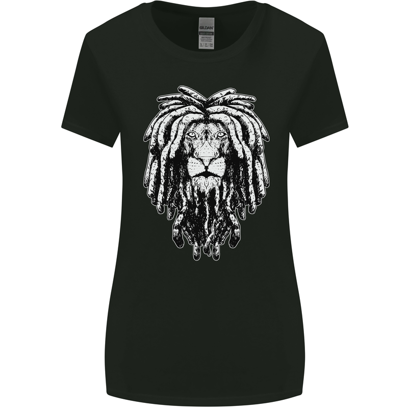 A Rasta Lion With Dreadlocks Jamaica Reggae Womens Wider Cut T-Shirt Black