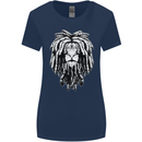 A Rasta Lion With Dreadlocks Jamaica Reggae Womens Wider Cut T-Shirt Navy Blue