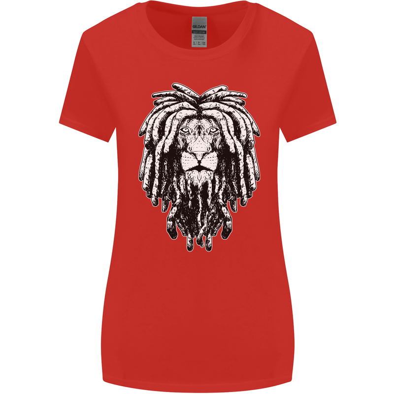 A Rasta Lion With Dreadlocks Jamaica Reggae Womens Wider Cut T-Shirt Red